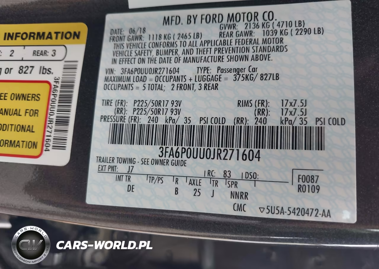 2018 Ford Fusion Hybrid S VIN:3FA6P0UU0JR271604 - 9
