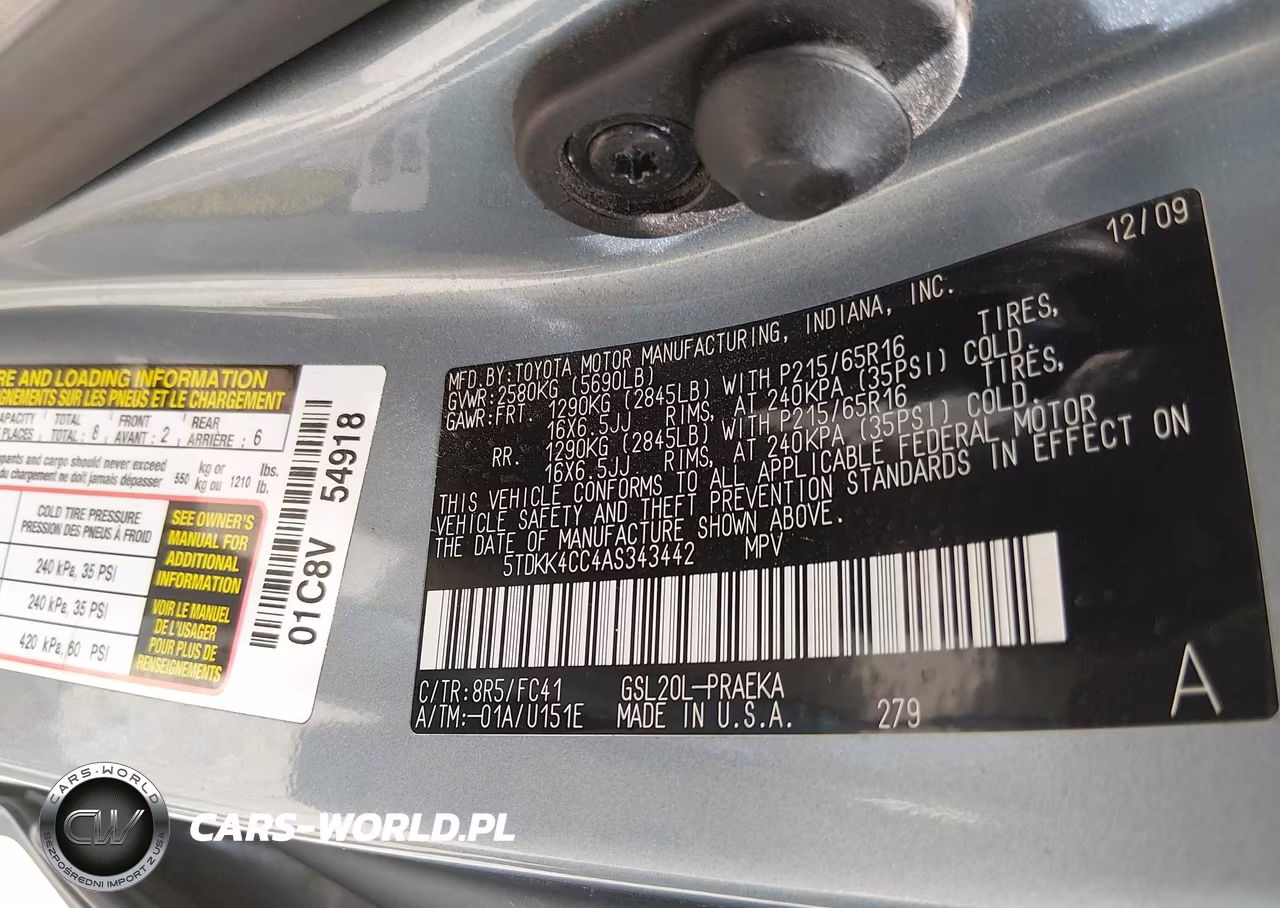 2010 Toyota Sienna Le VIN:5TDKK4CC4AS343442 - 9
