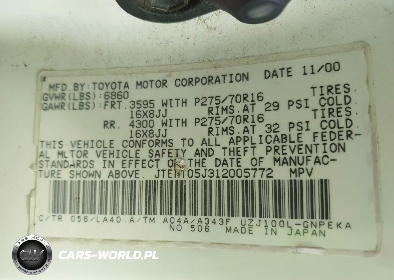 2001 Toyota Land Cruiser VIN:JTEHT05J312005772 - 9