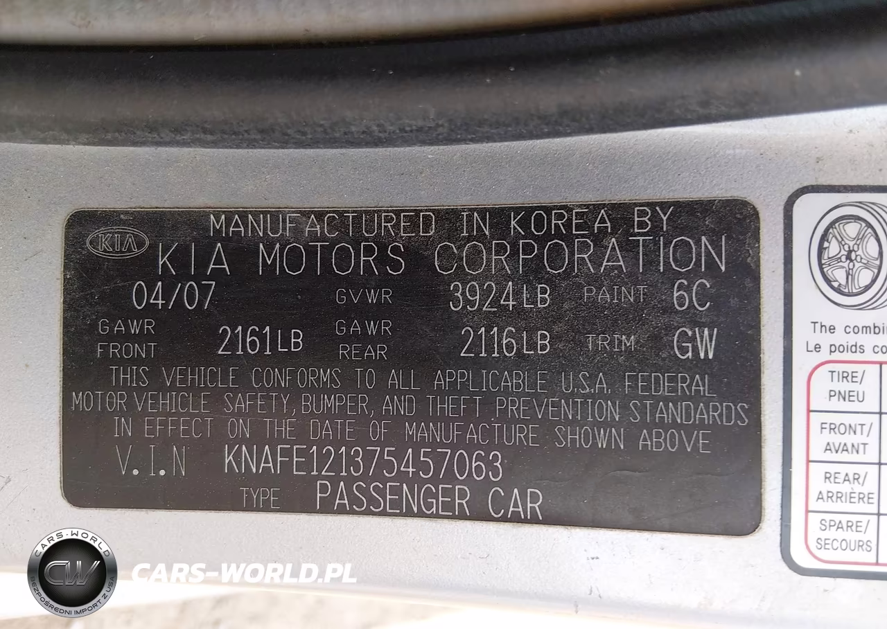 2007 Kia Spectra Ex VIN:KNAFE121375457063 - 9