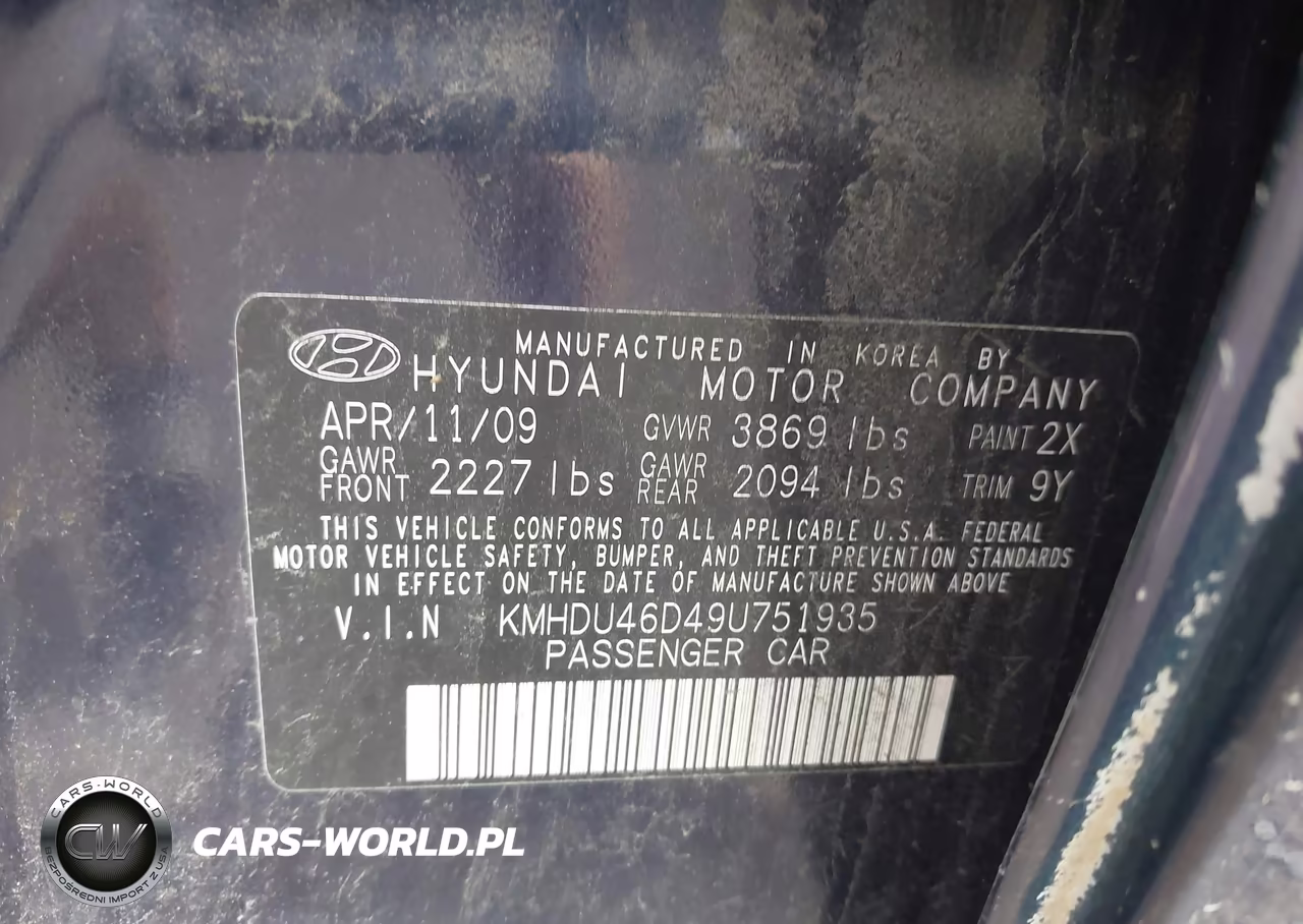 2009 Hyundai Elantra Se VIN:KMHDU46D49U751935 - 9