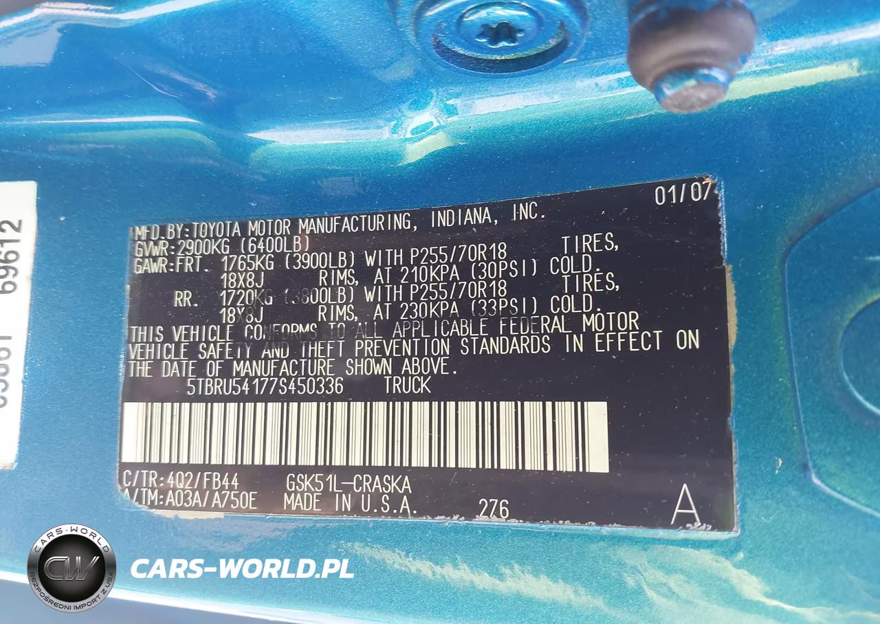 2007 Toyota Tundra Sr5 V6 VIN:5TBRU54177S450336 - 9