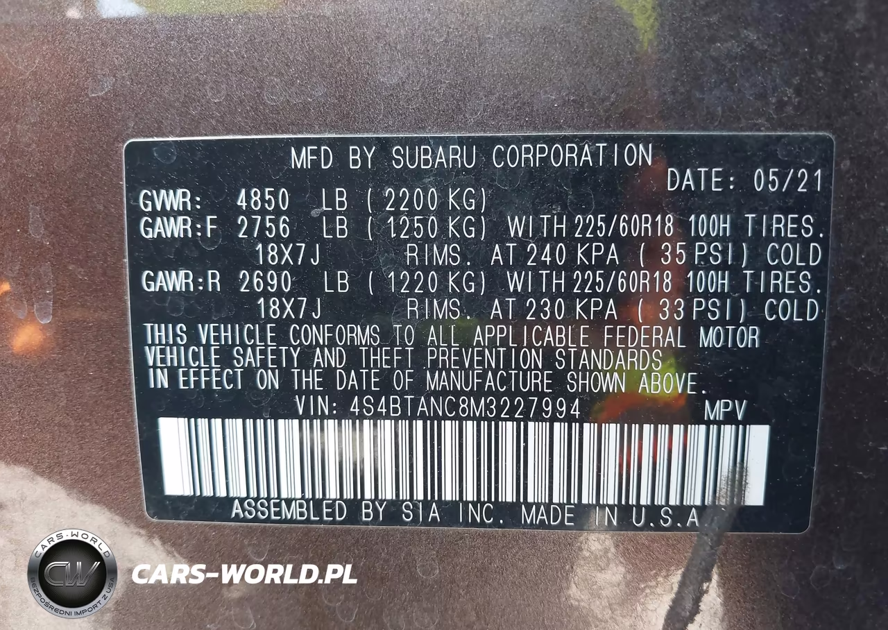 2021 Subaru Outback Limited VIN:4S4BTANC8M3227994 - 9