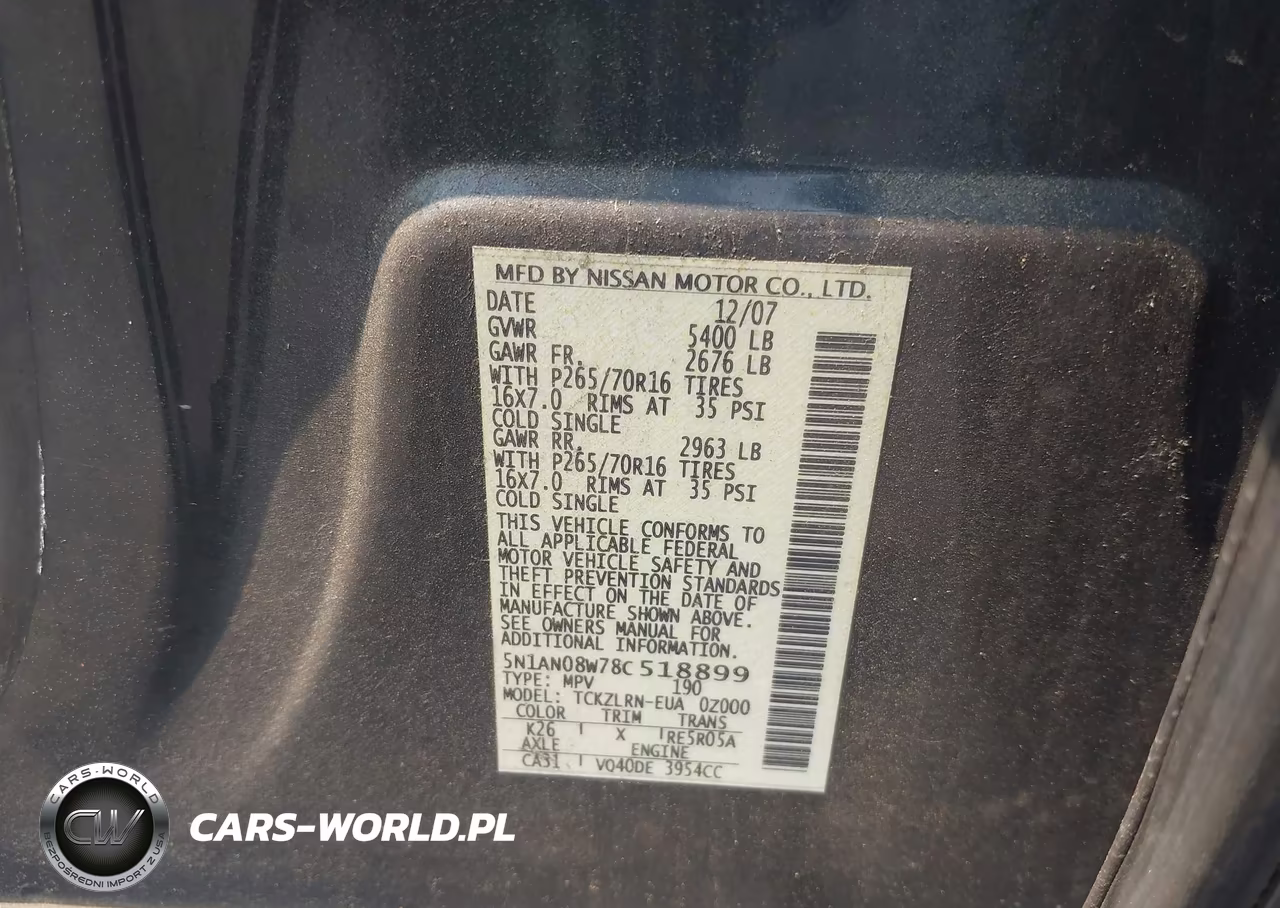 2008 Nissan Xterra S VIN:5N1AN08W78C518899 - 9