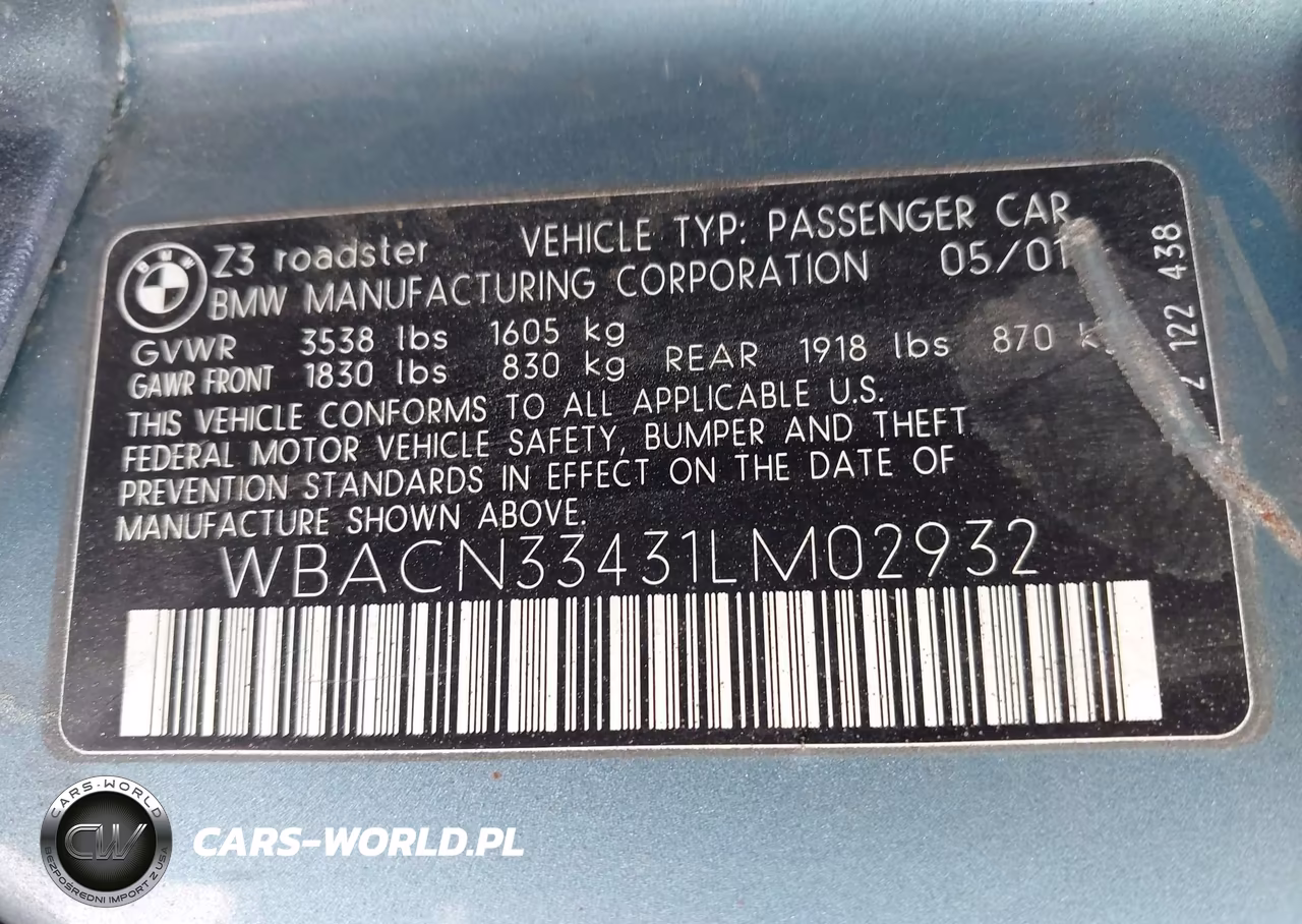 2001 BMW Z3 2.5I VIN:WBACN33431LM02932 - 9