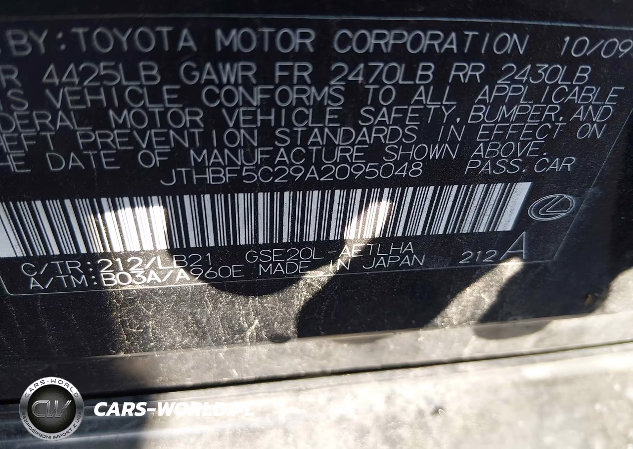 2010 Lexus Is 250 VIN:JTHBF5C29A2095048 - 9