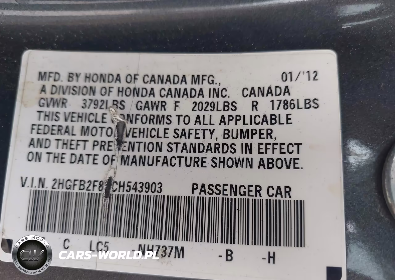 2012 Honda Civic Ex VIN:2HGFB2F86CH543903 - 9