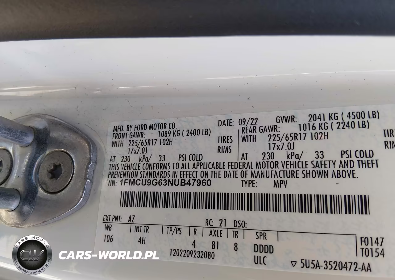 2022 Ford Escape Se VIN:1FMCU9G63NUB47960 - 9