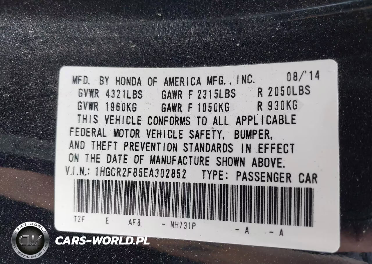 2014 Honda Accord Ex-L VIN:1HGCR2F85EA302852 - 9