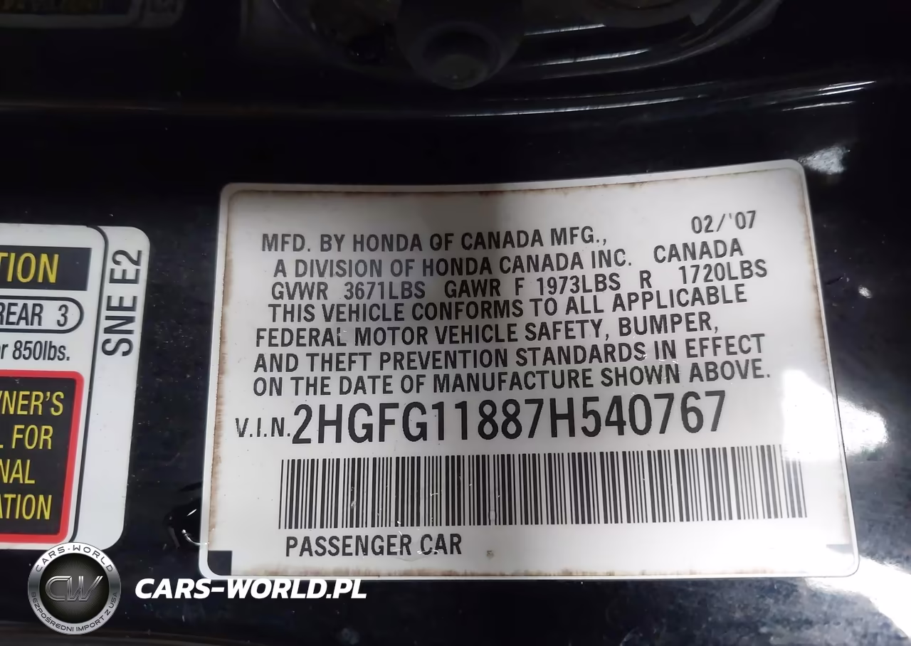 2007 Honda Civic Ex VIN:2HGFG11887H540767 - 9