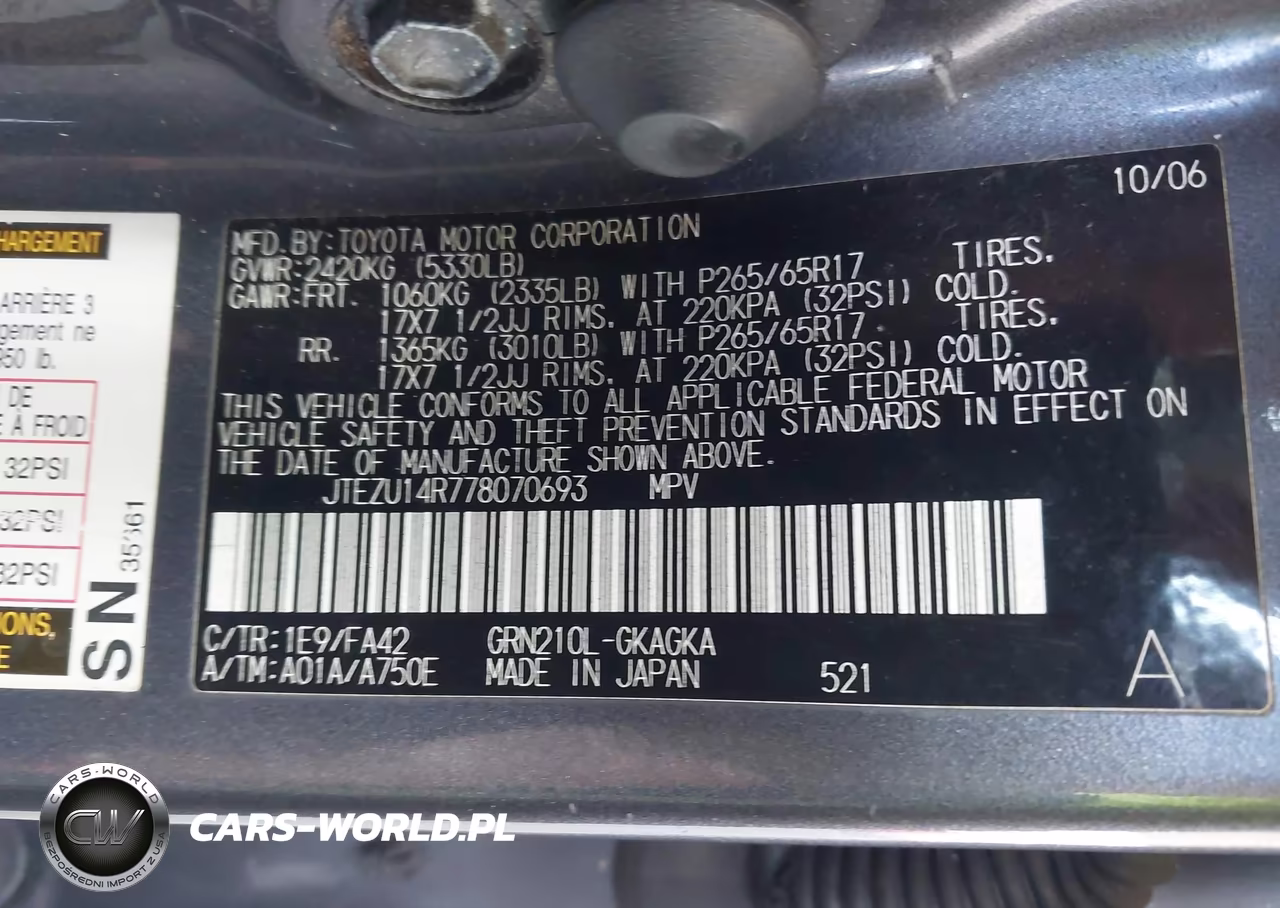 2007 Toyota 4Runner Sr5 VIN:JTEZU14R778070693 - 9