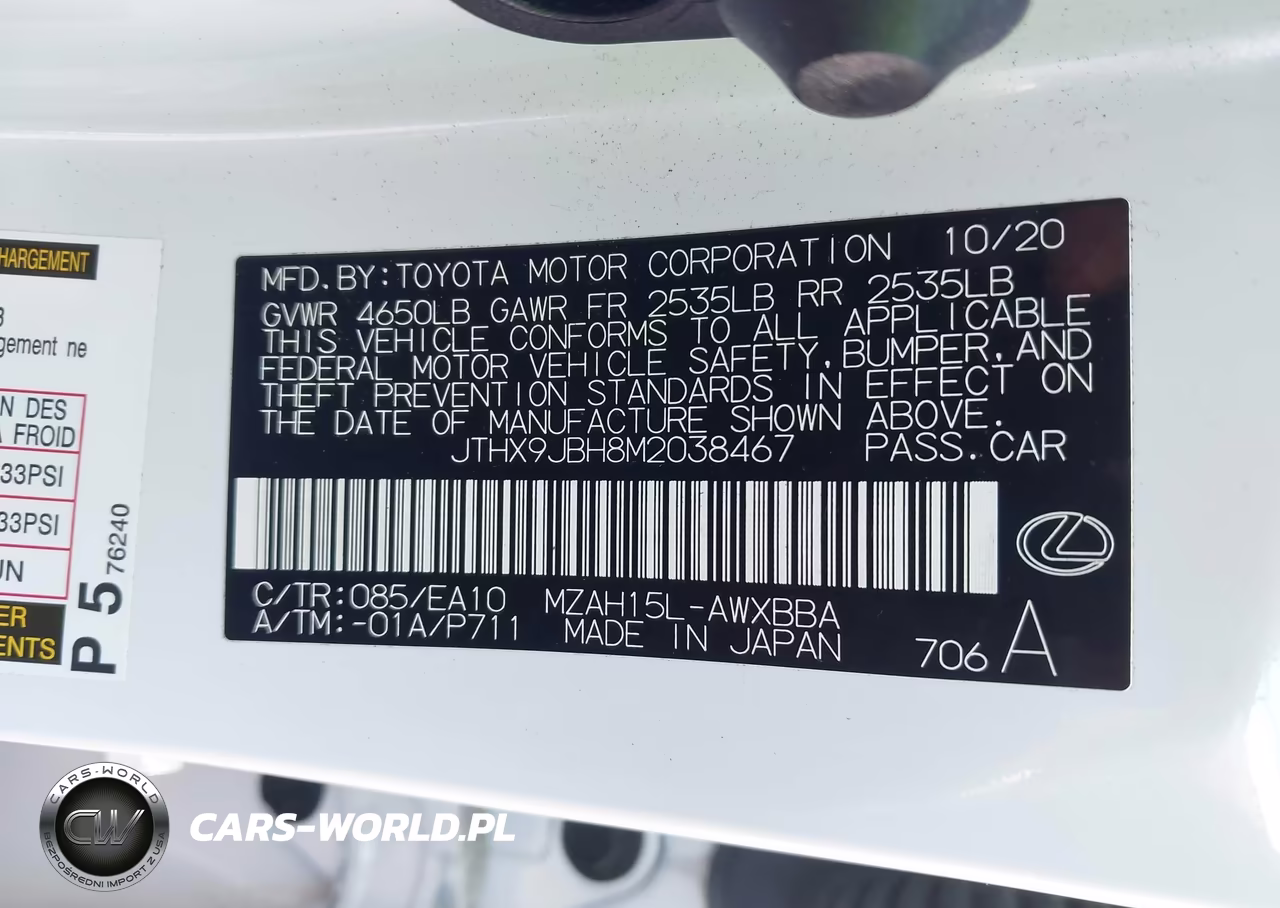 2021 Lexus Ux 250H VIN:JTHX9JBH8M2038467 - 9