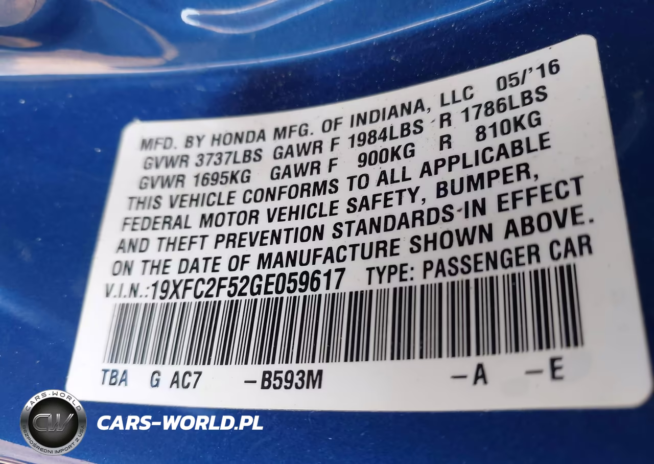 2016 Honda Civic Lx VIN:19XFC2F52GE059617 - 9