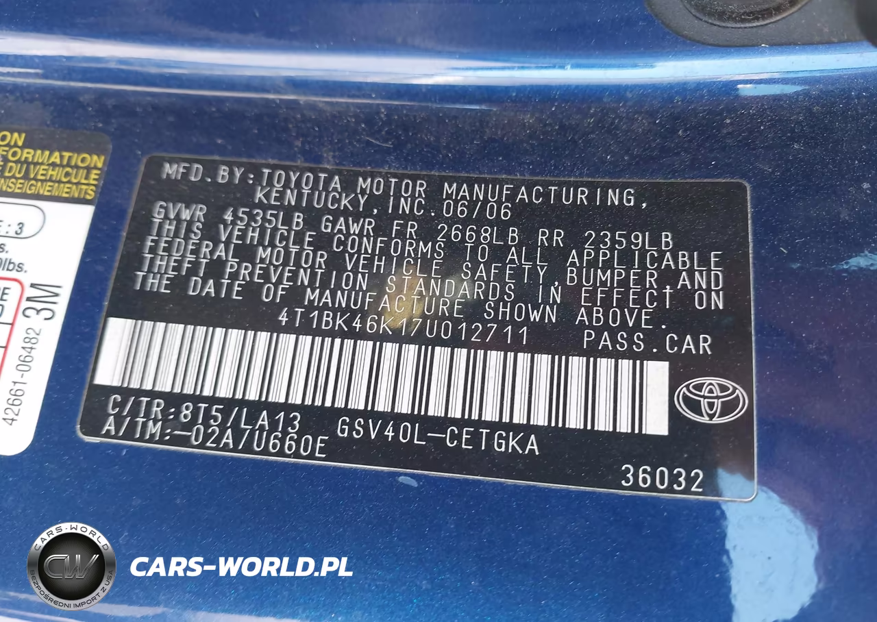 2007 Toyota Camry Xle V6 VIN:4T1BK46K17U012711 - 9
