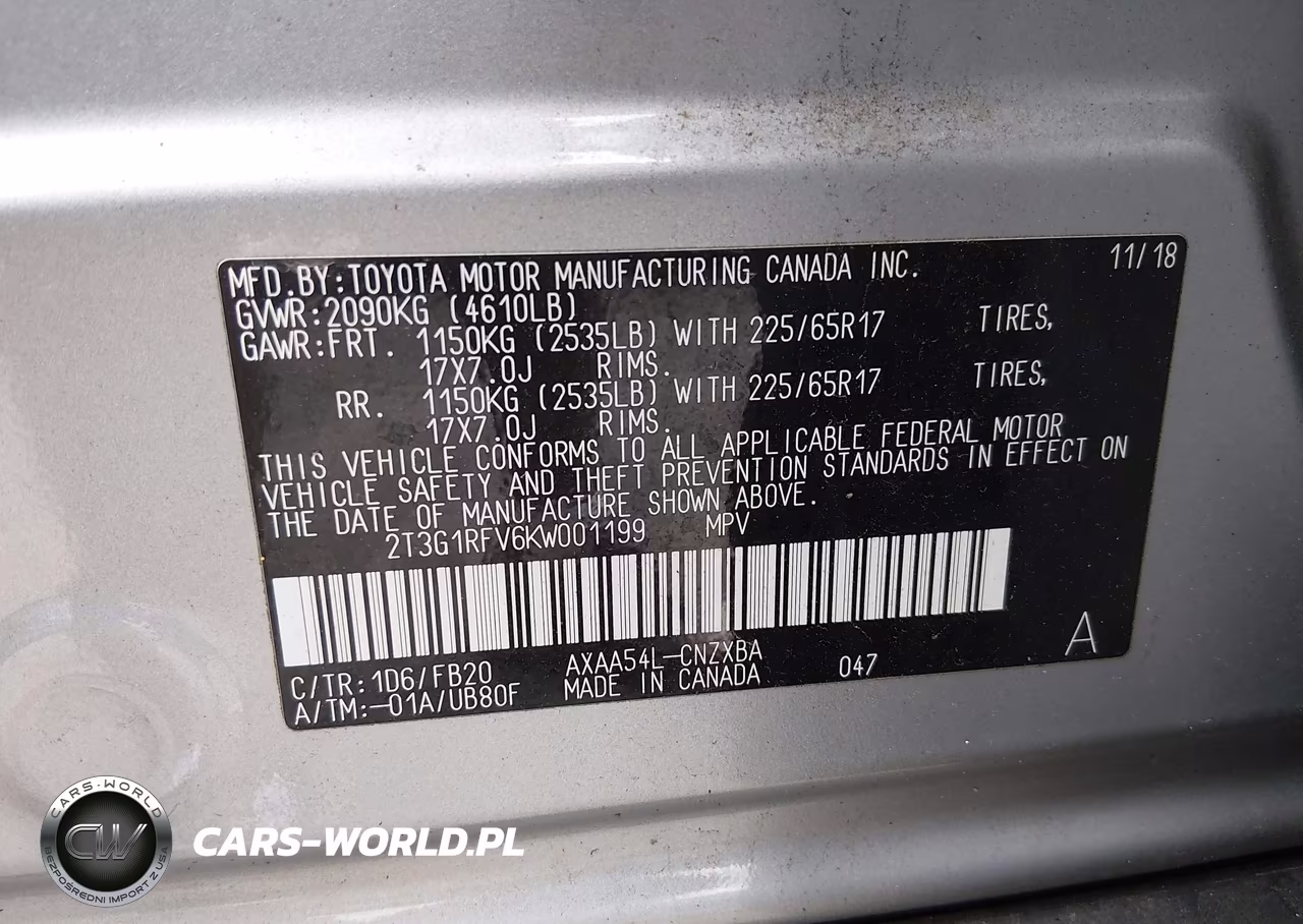 2019 Toyota Rav4 Le VIN:2T3G1RFV6KW001199 - 9