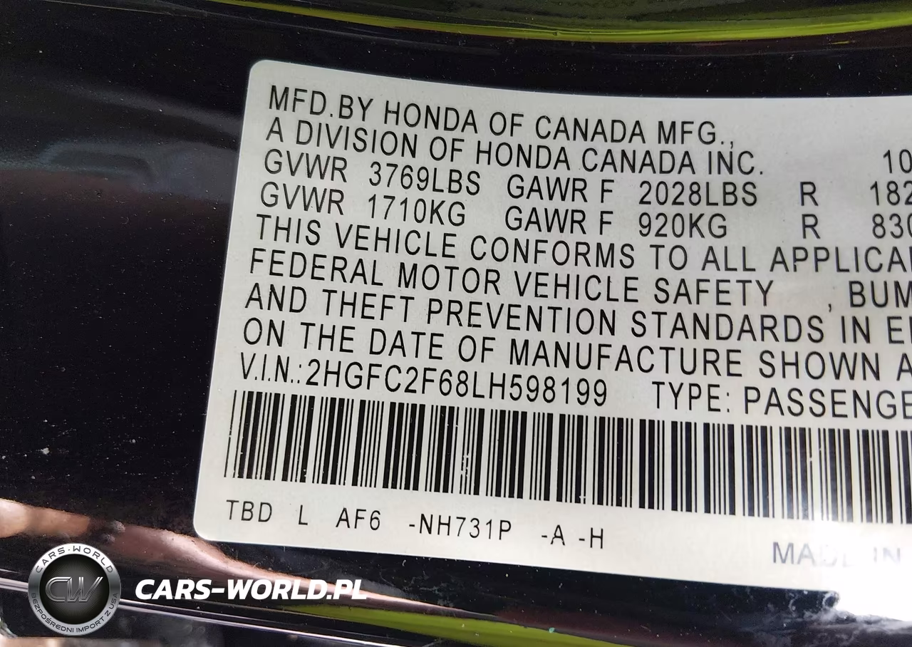 2020 Honda Civic Lx VIN:2HGFC2F68LH598199 - 9