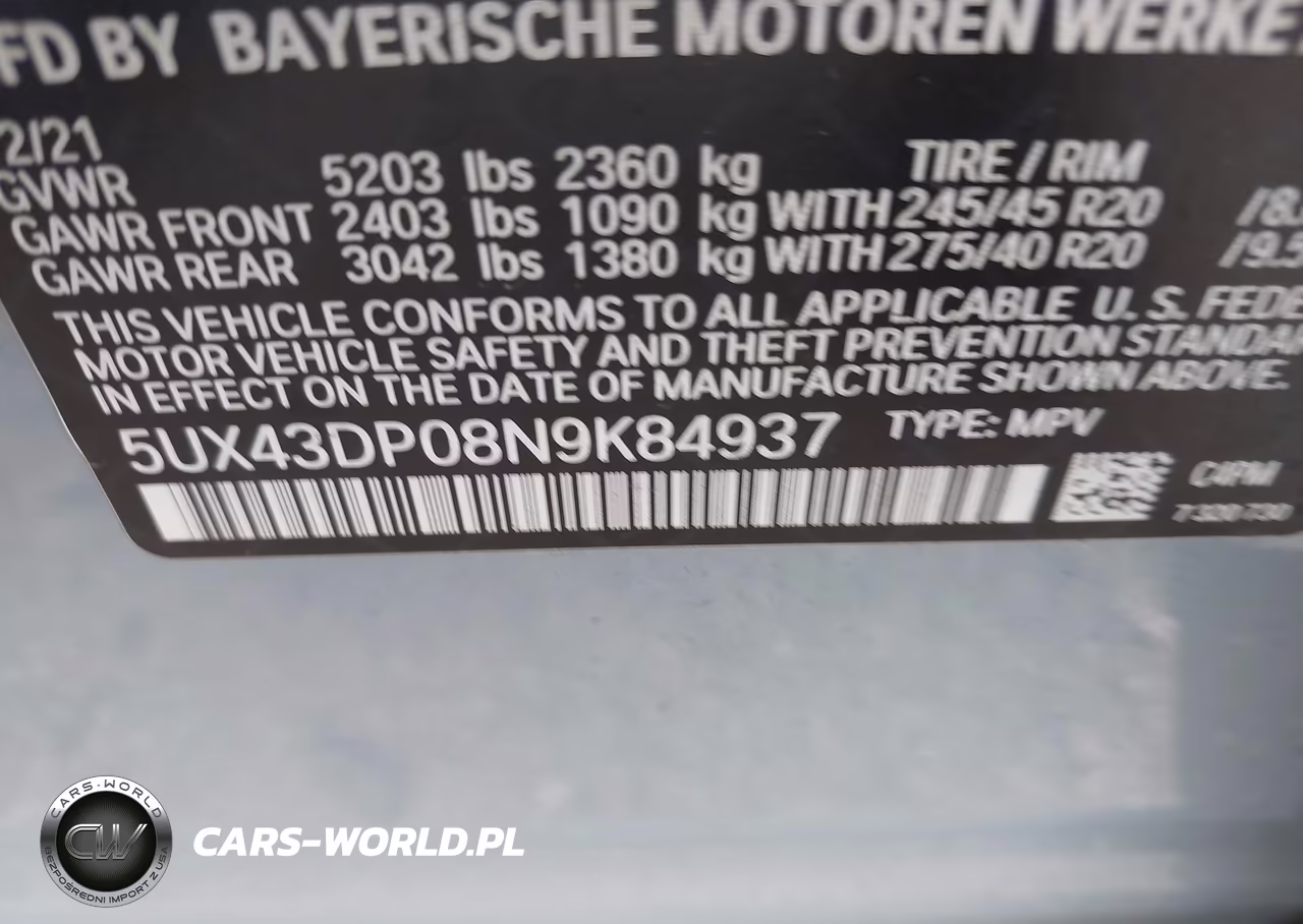 2022 BMW X3 Sdrive30I VIN:5UX43DP08N9K84937 - 9