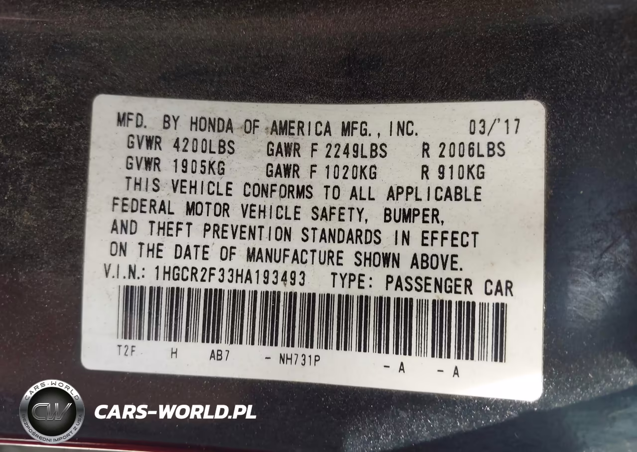 2017 Honda Accord Lx VIN:1HGCR2F33HA193493 - 7