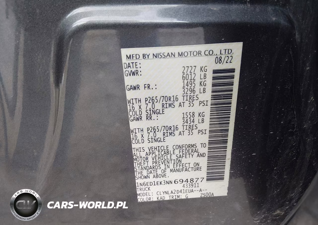 2022 Nissan Frontier S 4X4 VIN:1N6ED1EK3NN694877 - 9