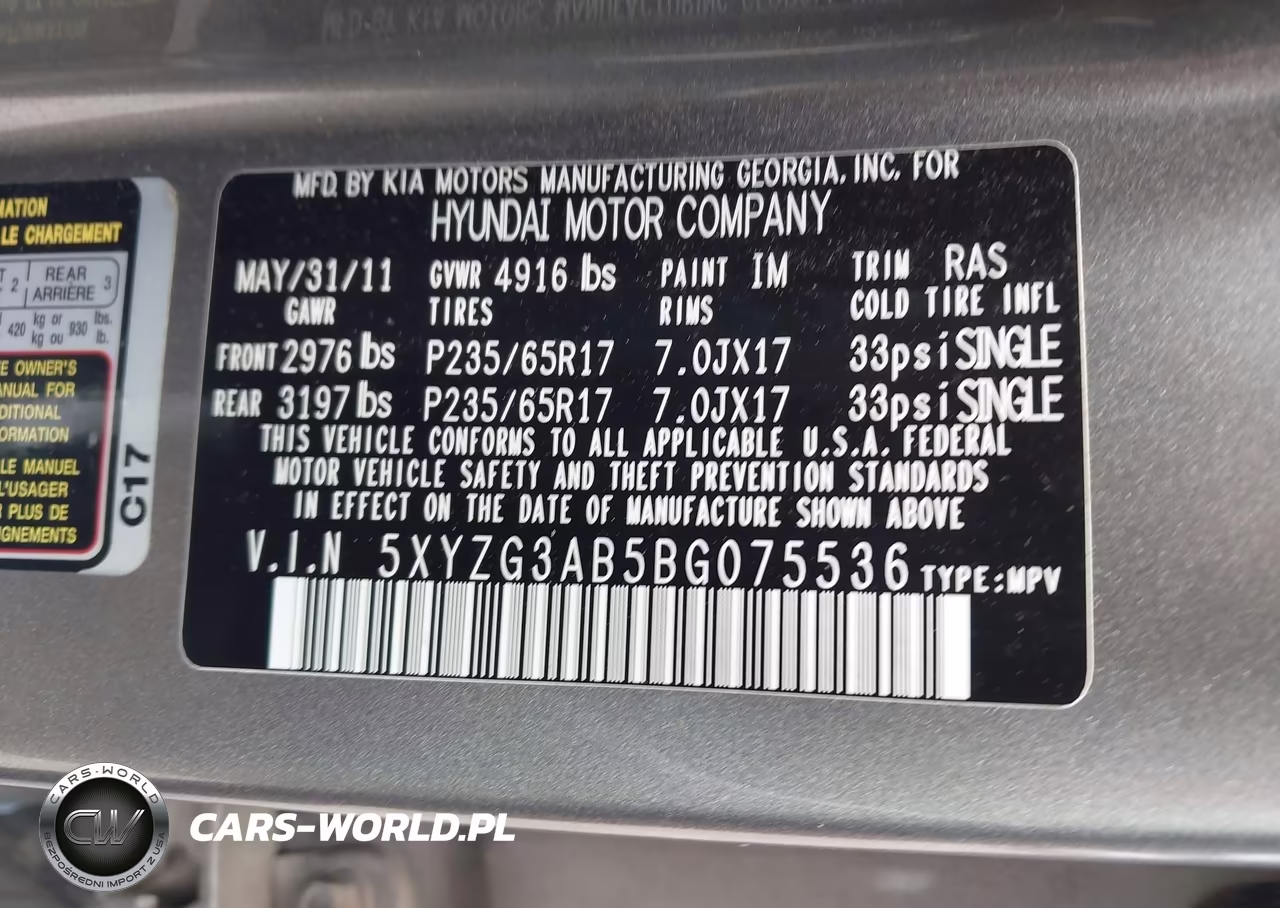 2011 Hyundai Santa Fe Gls VIN:5XYZG3AB5BG075536 - 9