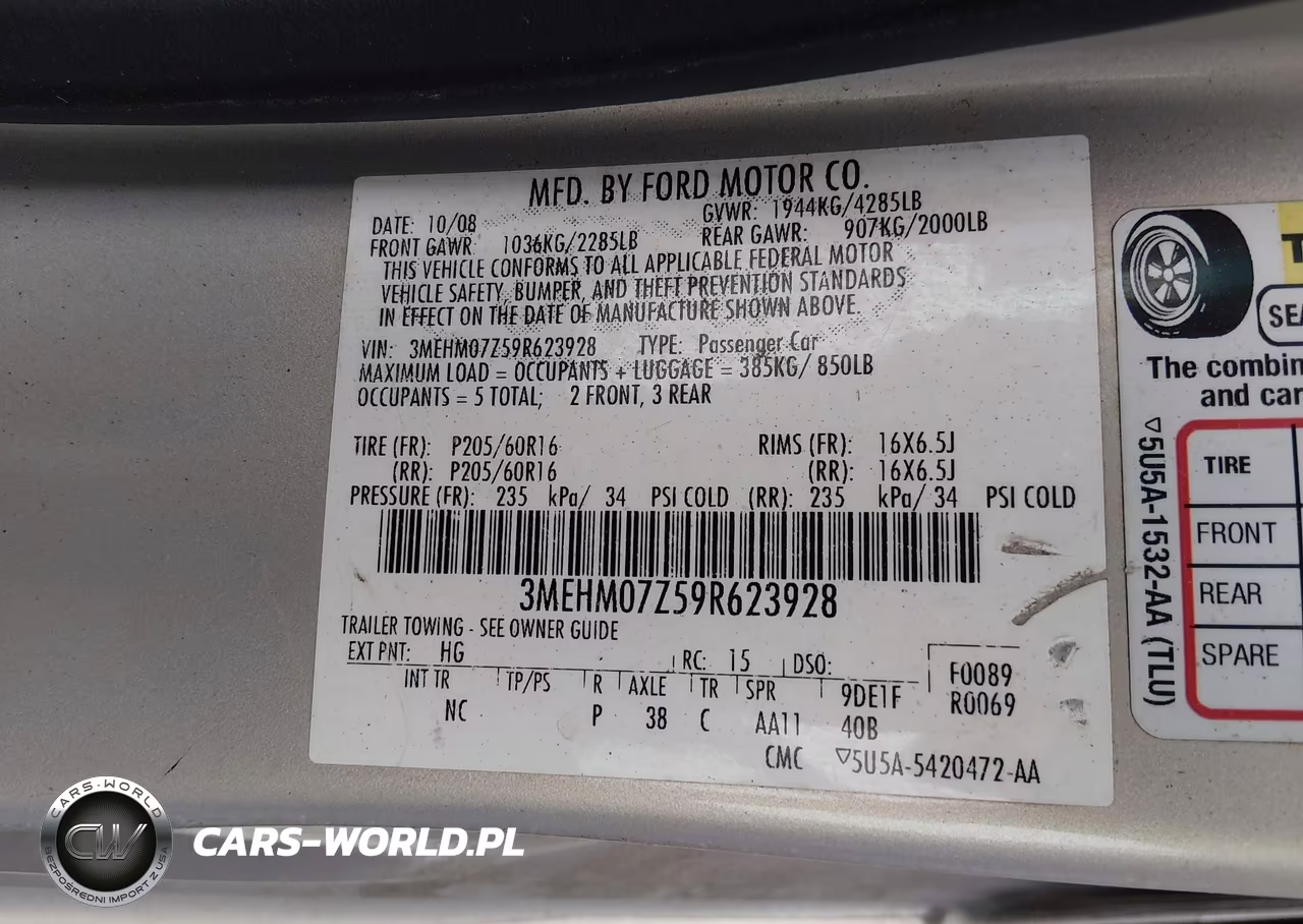 2009 Mercury Milan I4 VIN:3MEHM07Z59R623928 - 9