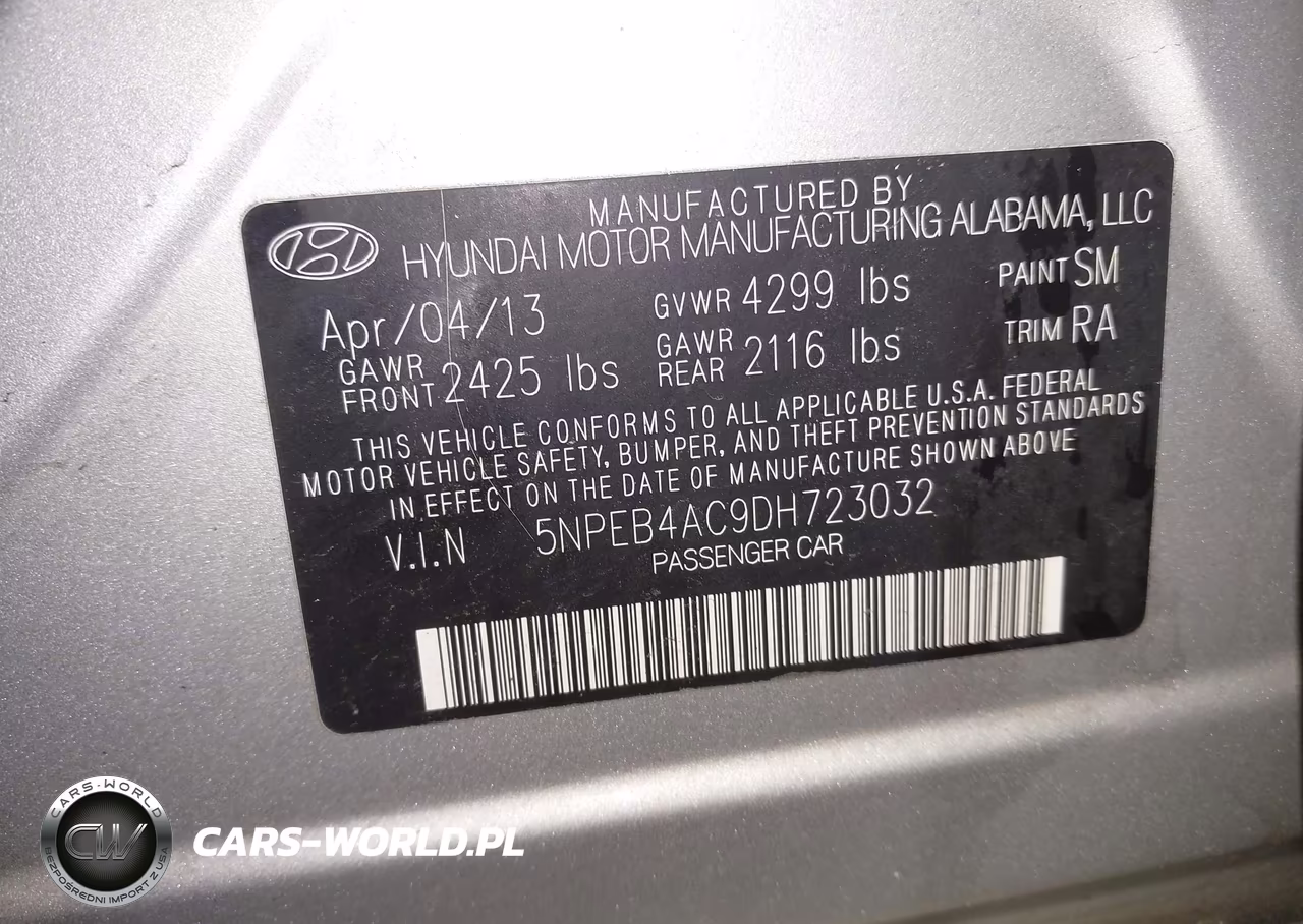 2013 Hyundai Sonata Gls VIN:5NPEB4AC9DH723032 - 9