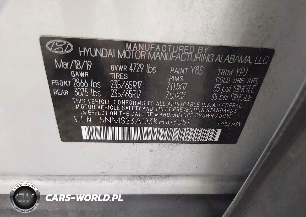 2019 Hyundai Santa Fe Se VIN:5NMS23AD3KH103051 - 9
