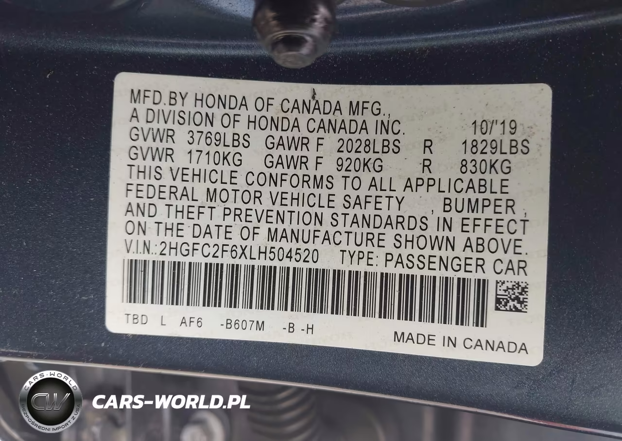 2020 Honda Civic Lx VIN:2HGFC2F6XLH504520 - 9