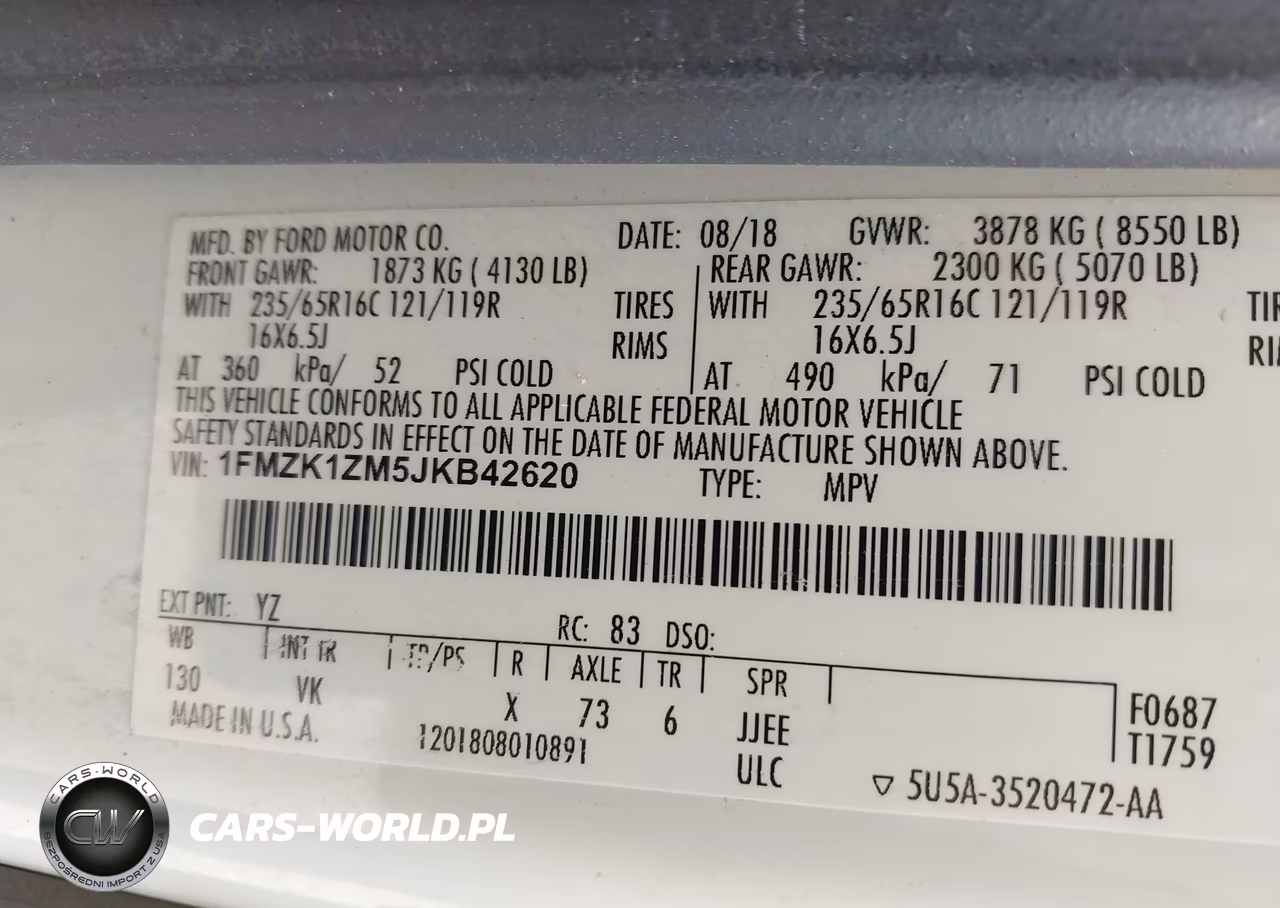 2018 Ford Transit-150 Xl VIN:1FMZK1ZM5JKB42620 - 9