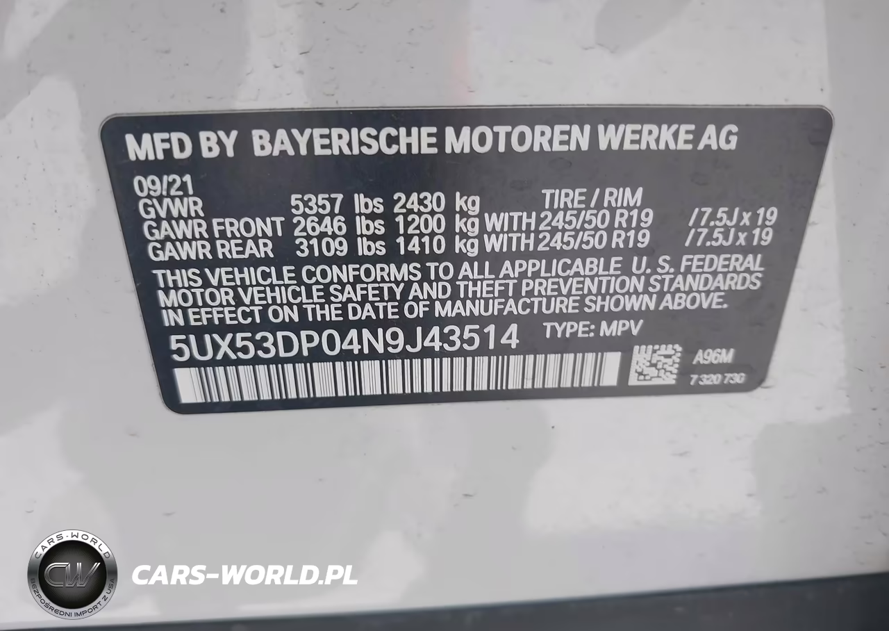 2022 BMW X3 xDrive30I VIN:5UX53DP04N9J43514 - 9