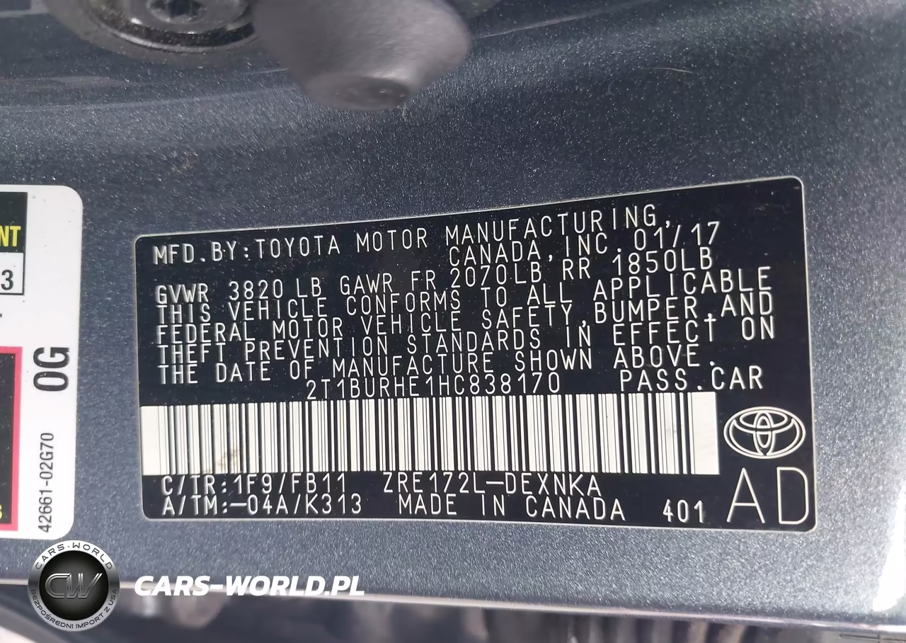 2017 Toyota Corolla Le VIN:2T1BURHE1HC838170 - 9