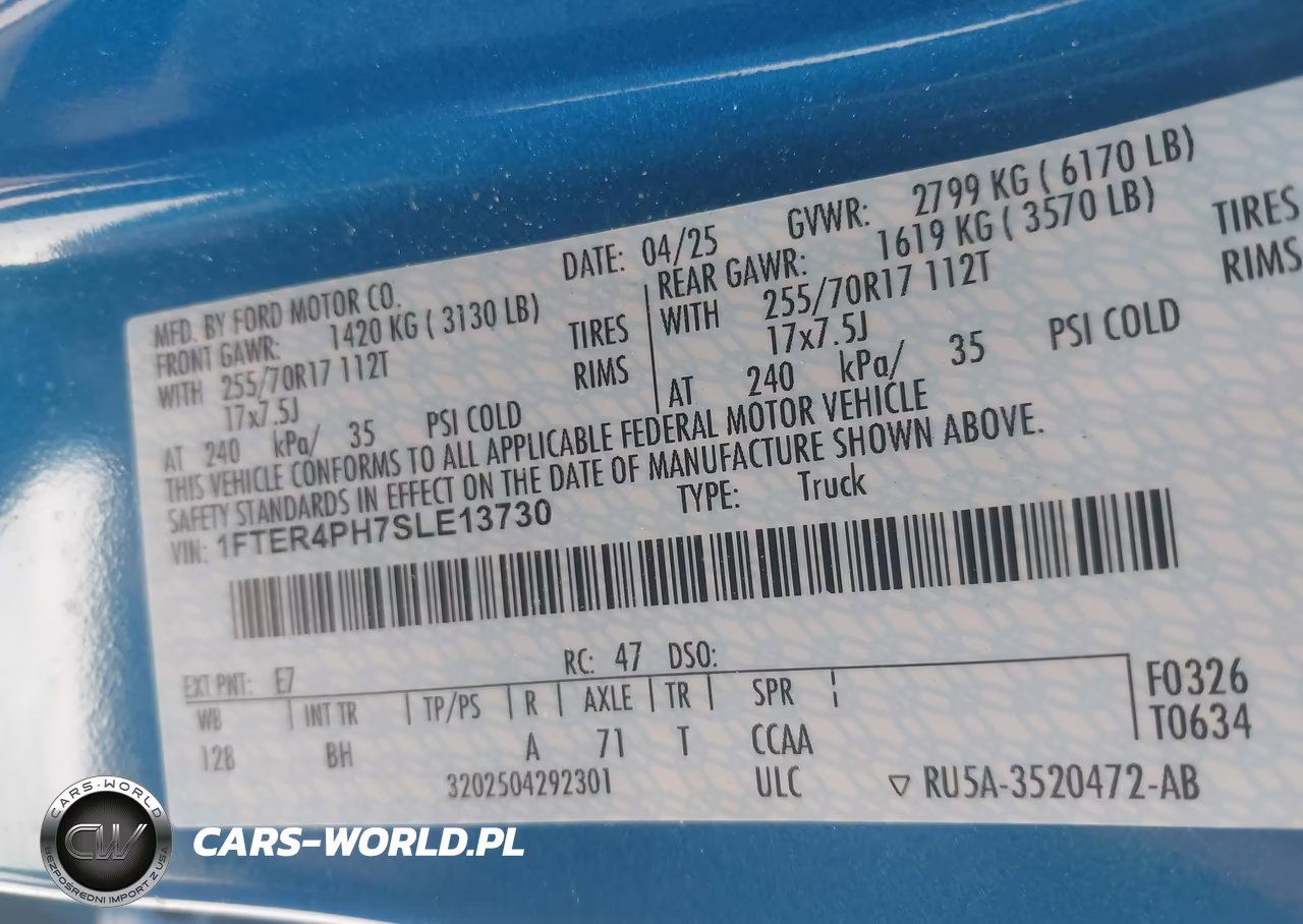 2025 Ford Ranger Xl VIN:1FTER4PH7SLE13730 - 9