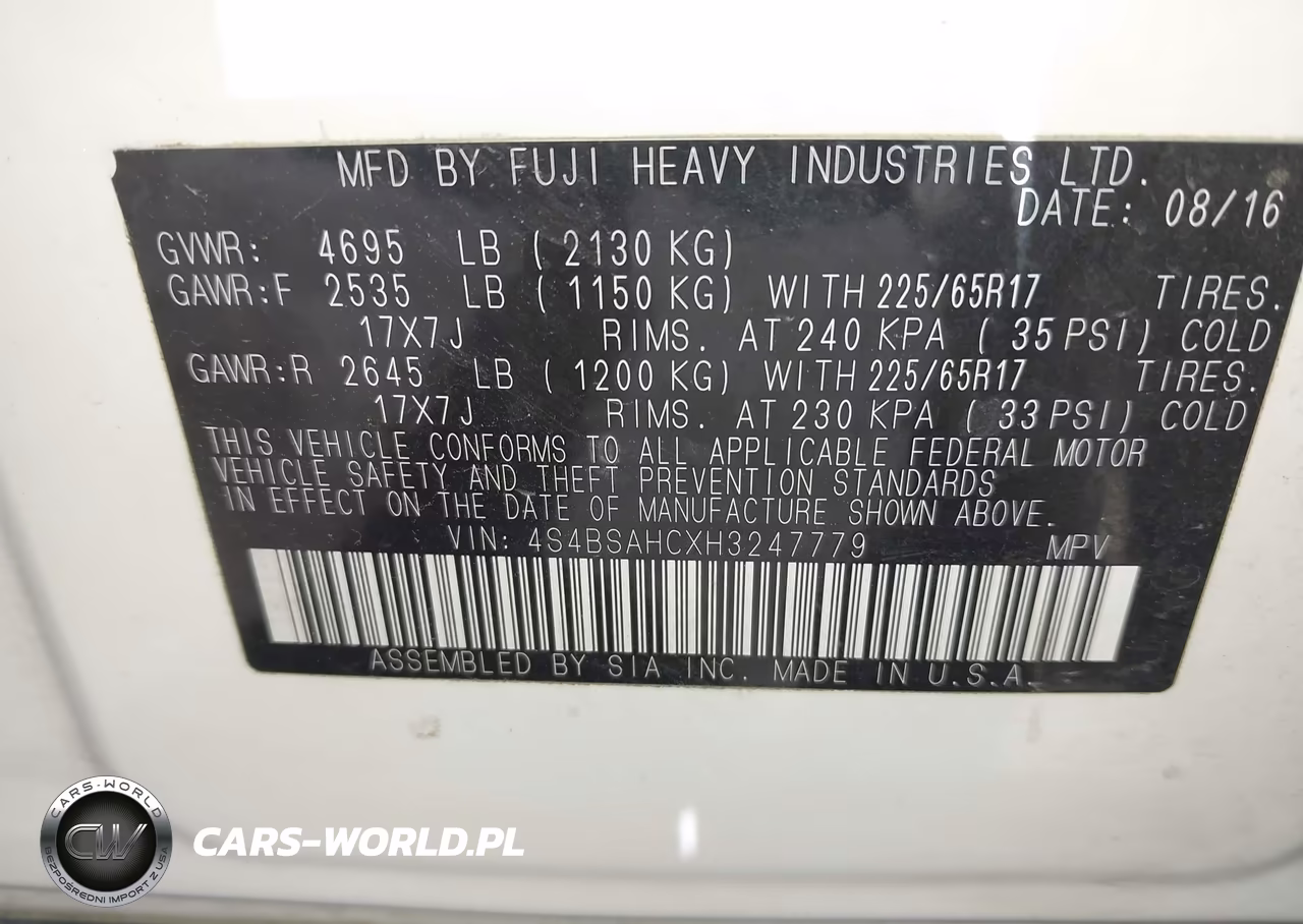2017 Subaru Outback 2.5I Premium VIN:4S4BSAHCXH3247779 - 9