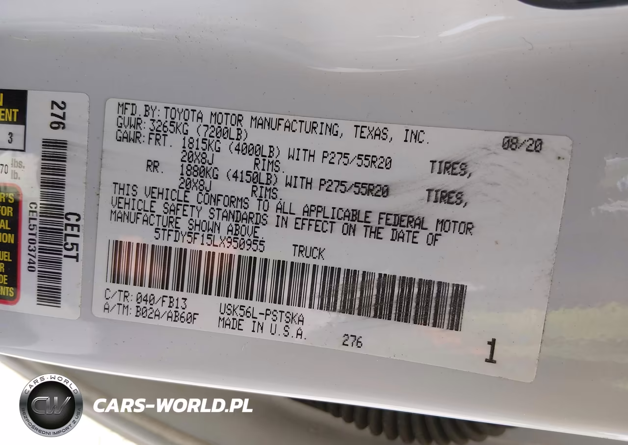 2020 Toyota Tundra Sr5 VIN:5TFDY5F15LX950955 - 9