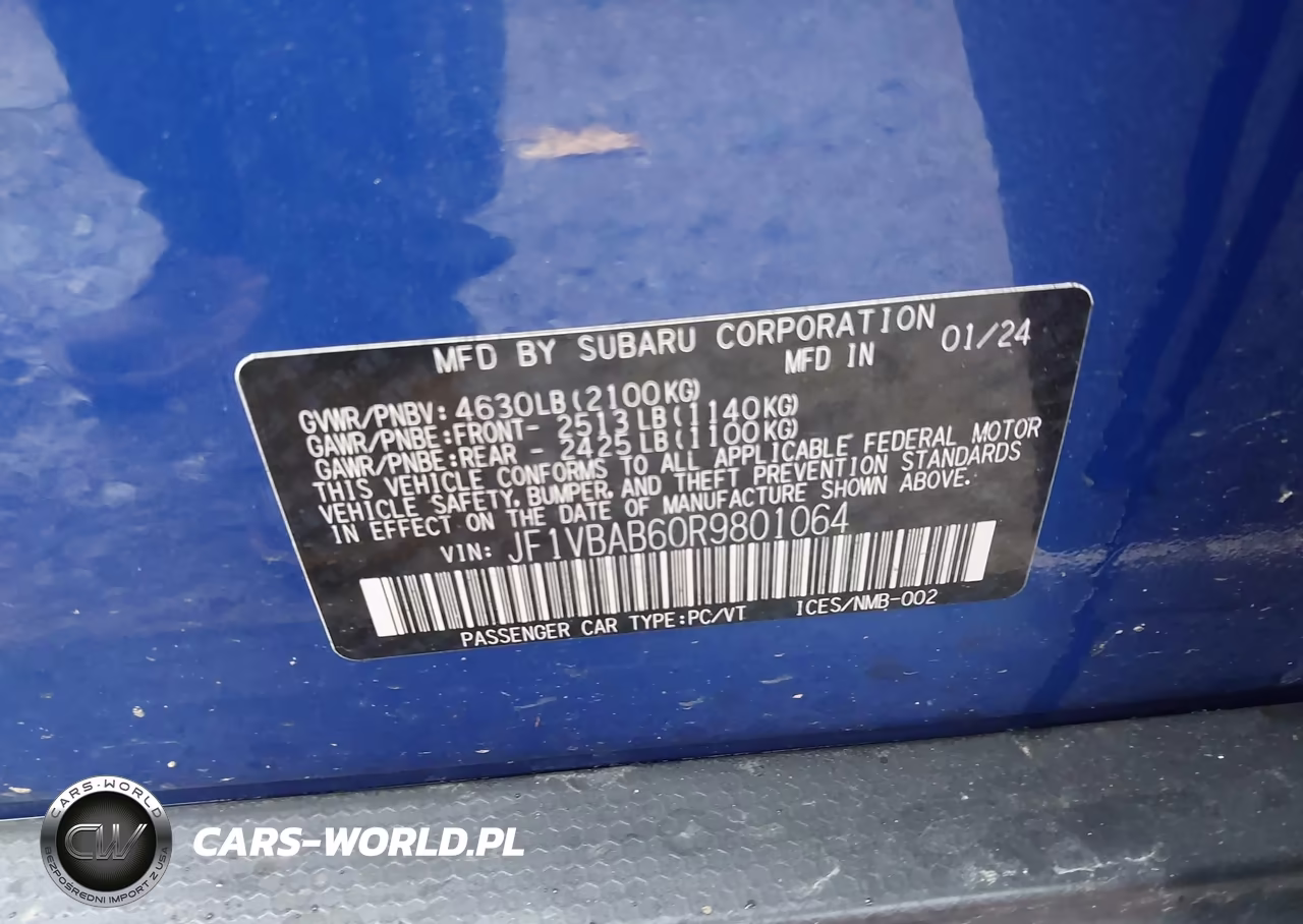 2024 Subaru Wrx VIN:JF1VBAB60R9801064 - 9