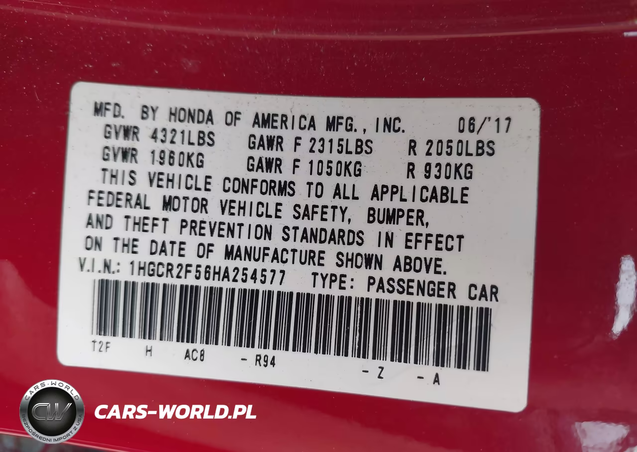 2017 Honda Accord Sport VIN:1HGCR2F56HA254577 - 9