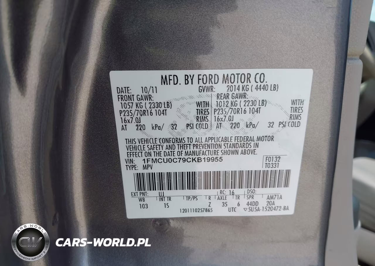 2012 Ford Escape Xls VIN:1FMCU0C79CKB19955 - 9