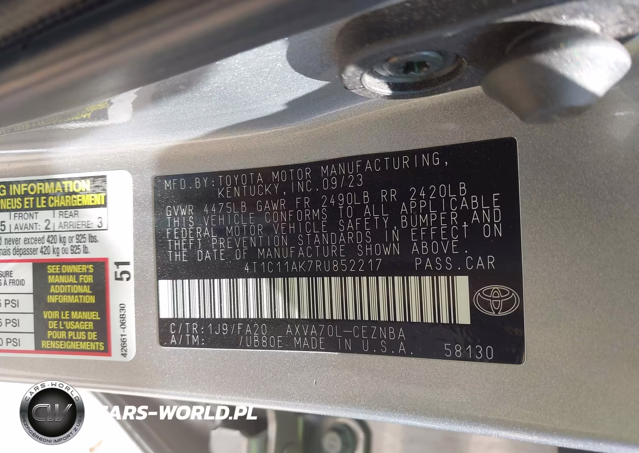 2024 TOYOTA CAMRY LE VIN:4T1C11AK7RU852217 - 9