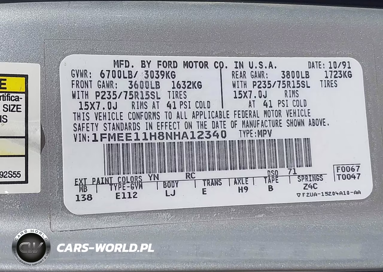 1992 Ford Econoline E150 VIN:1FMEE11H8NHA12340 - 9