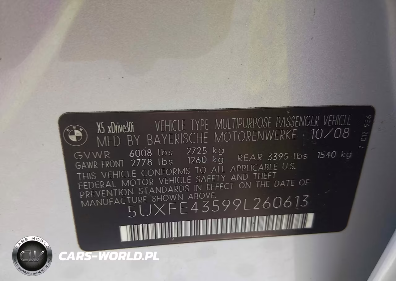 2009 BMW X5 xDrive30I VIN:5UXFE43599L260613 - 9