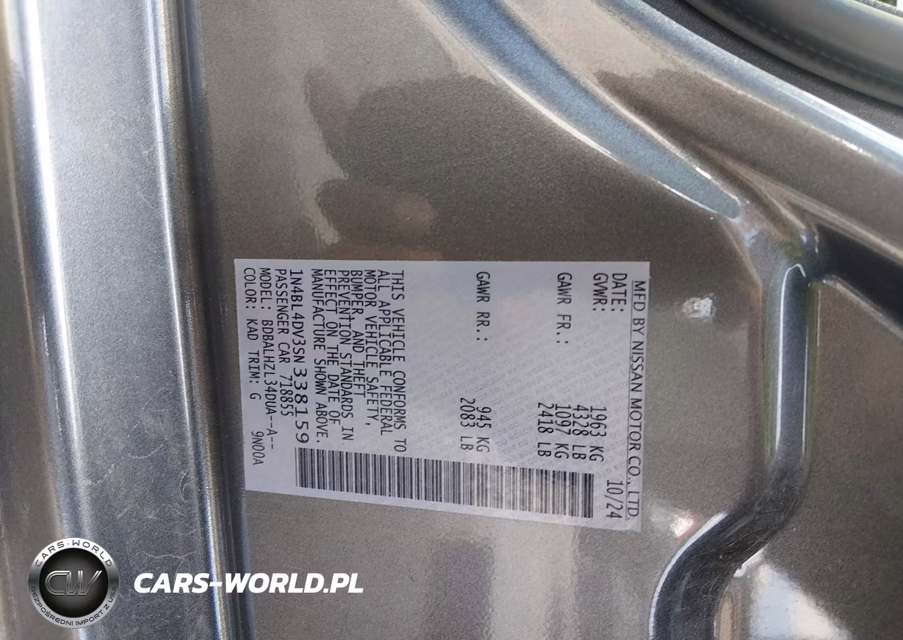 2025 Nissan Altima Sv Fwd VIN:1N4BL4DV3SN338159 - 9