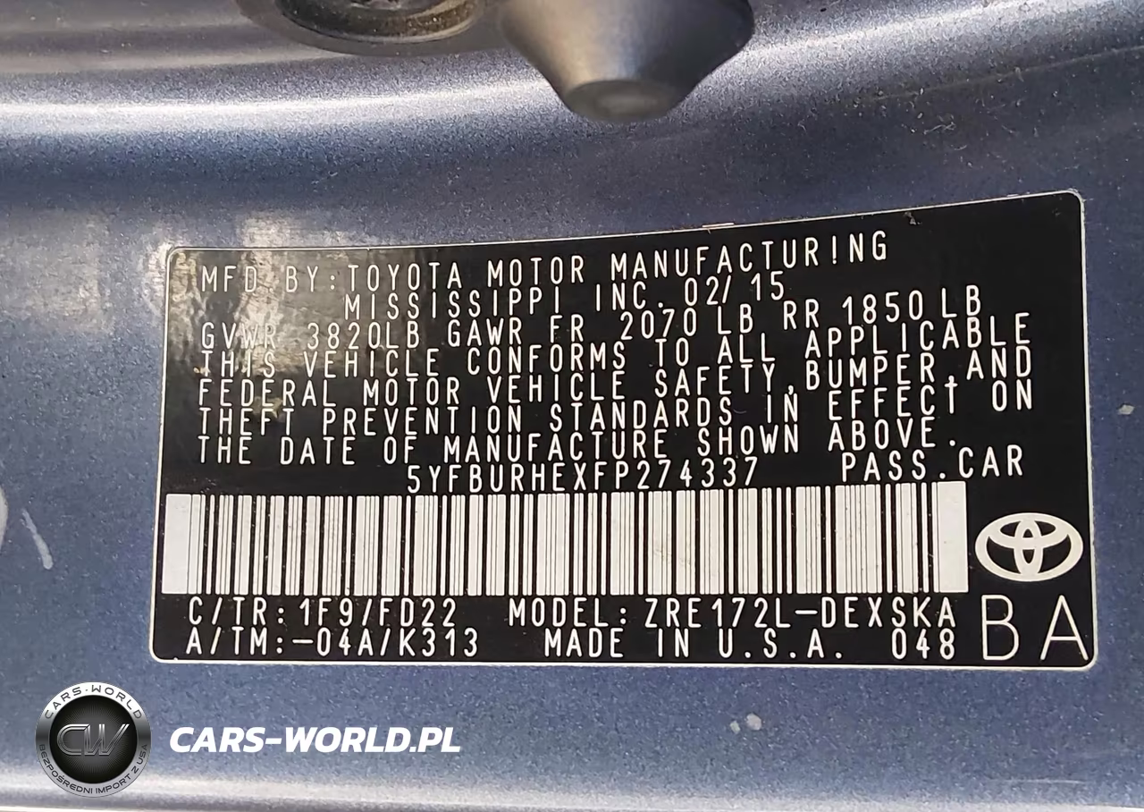 2015 Toyota Corolla S Plus VIN:5YFBURHEXFP274337 - 9