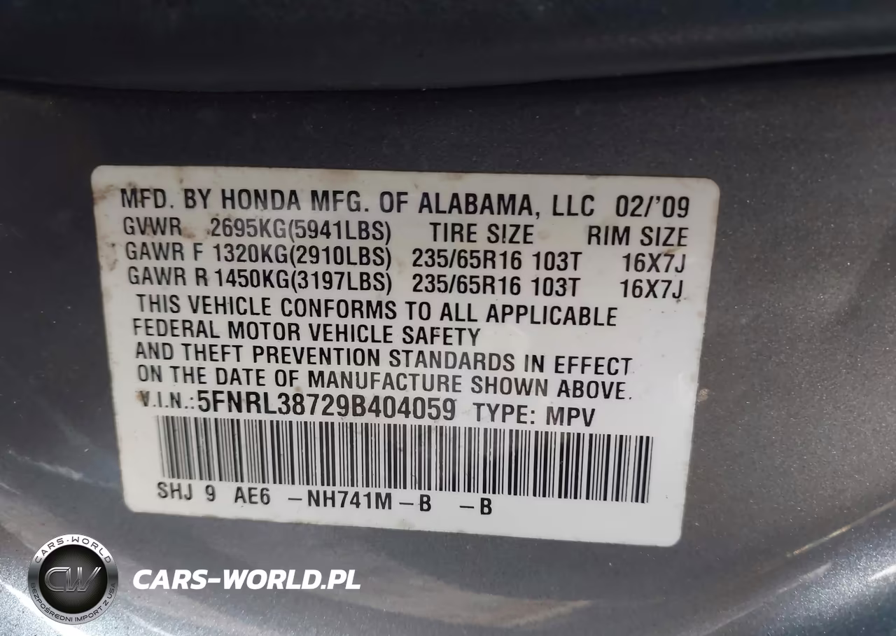 2009 Honda Odyssey Ex-L VIN:5FNRL38729B404059 - 9