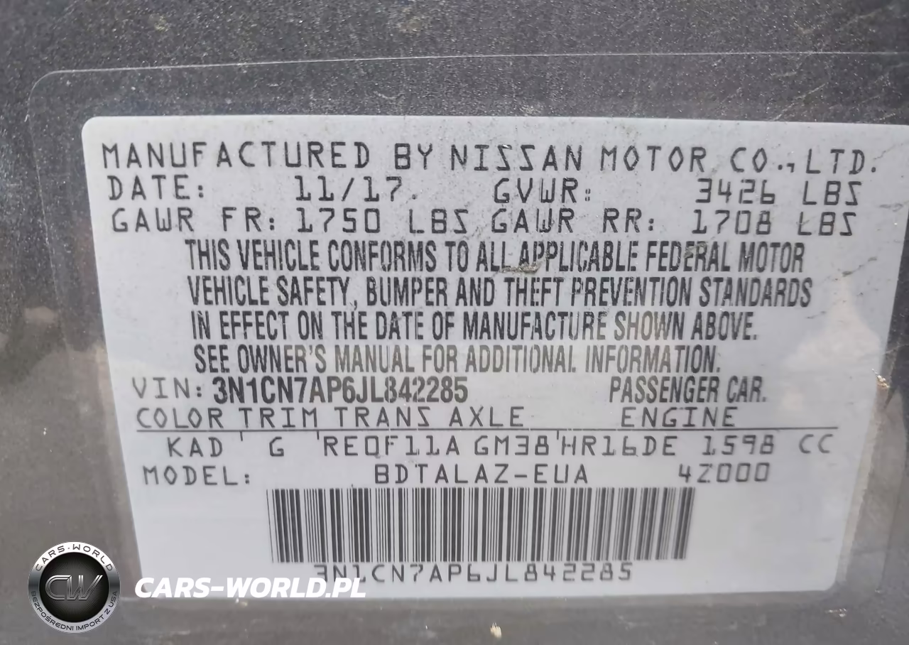 2018 Nissan Versa 1.6 S+ VIN:3N1CN7AP6JL842285 - 9