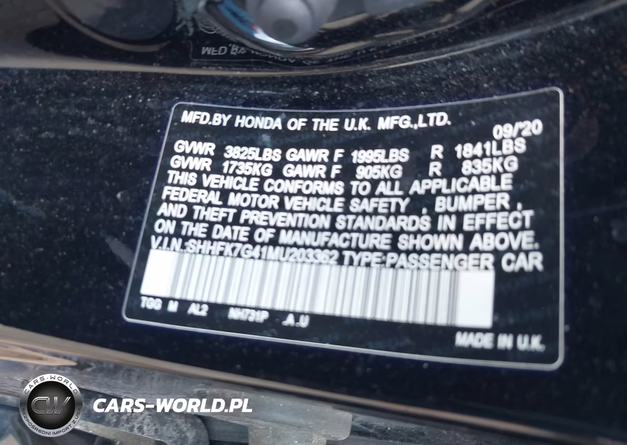 2021 Honda Civic Sport VIN:SHHFK7G41MU203362 - 9
