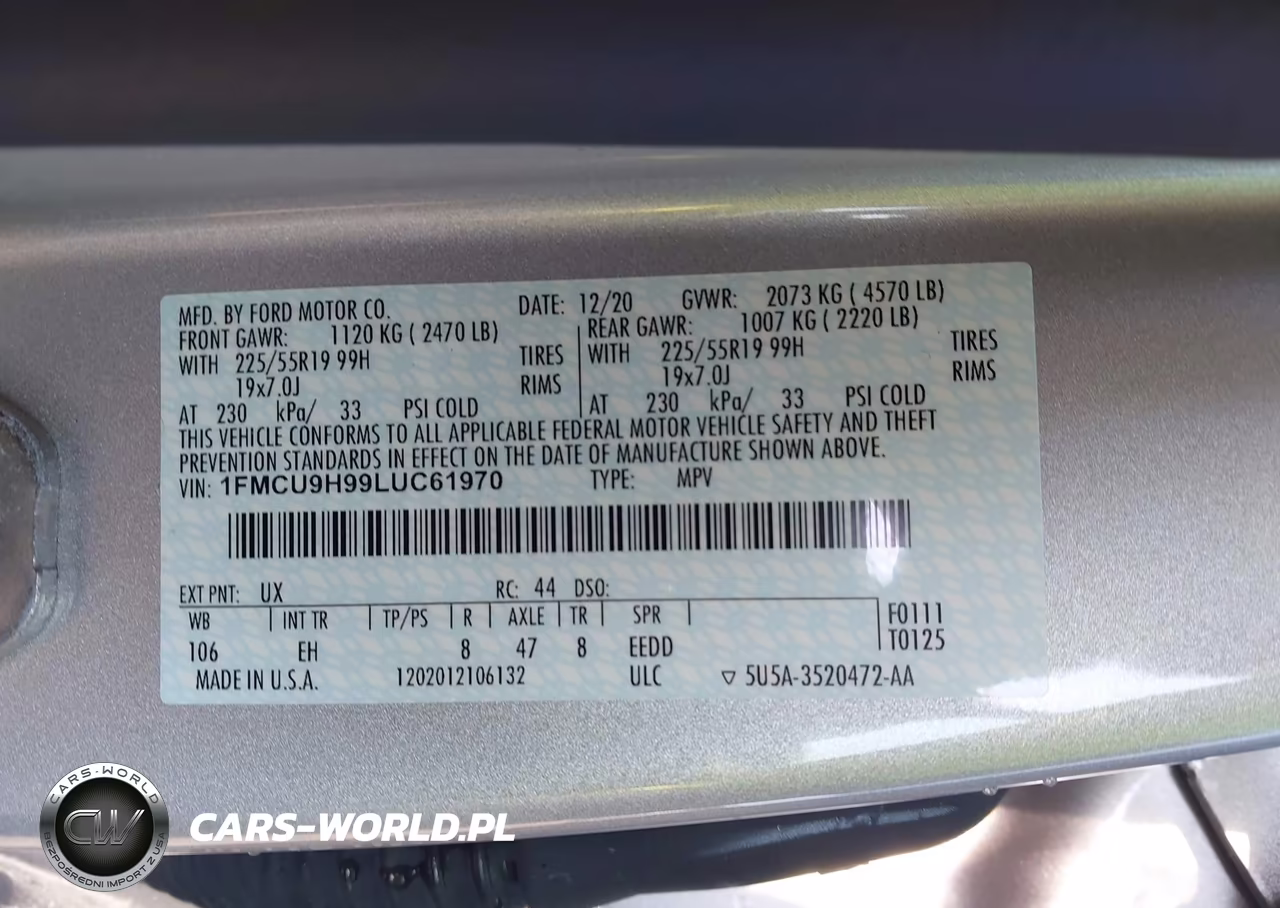 2020 Ford Escape Sel VIN:1FMCU9H99LUC61970 - 9