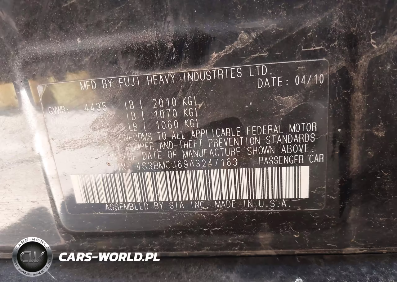 2010 Subaru Legacy 2.5I Limited VIN:4S3BMCJ69A3247163 - 9