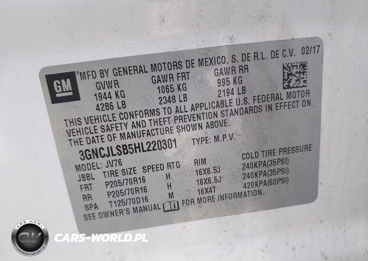 2017 Chevrolet Trax Lt VIN:3GNCJLSB5HL220301 - 9