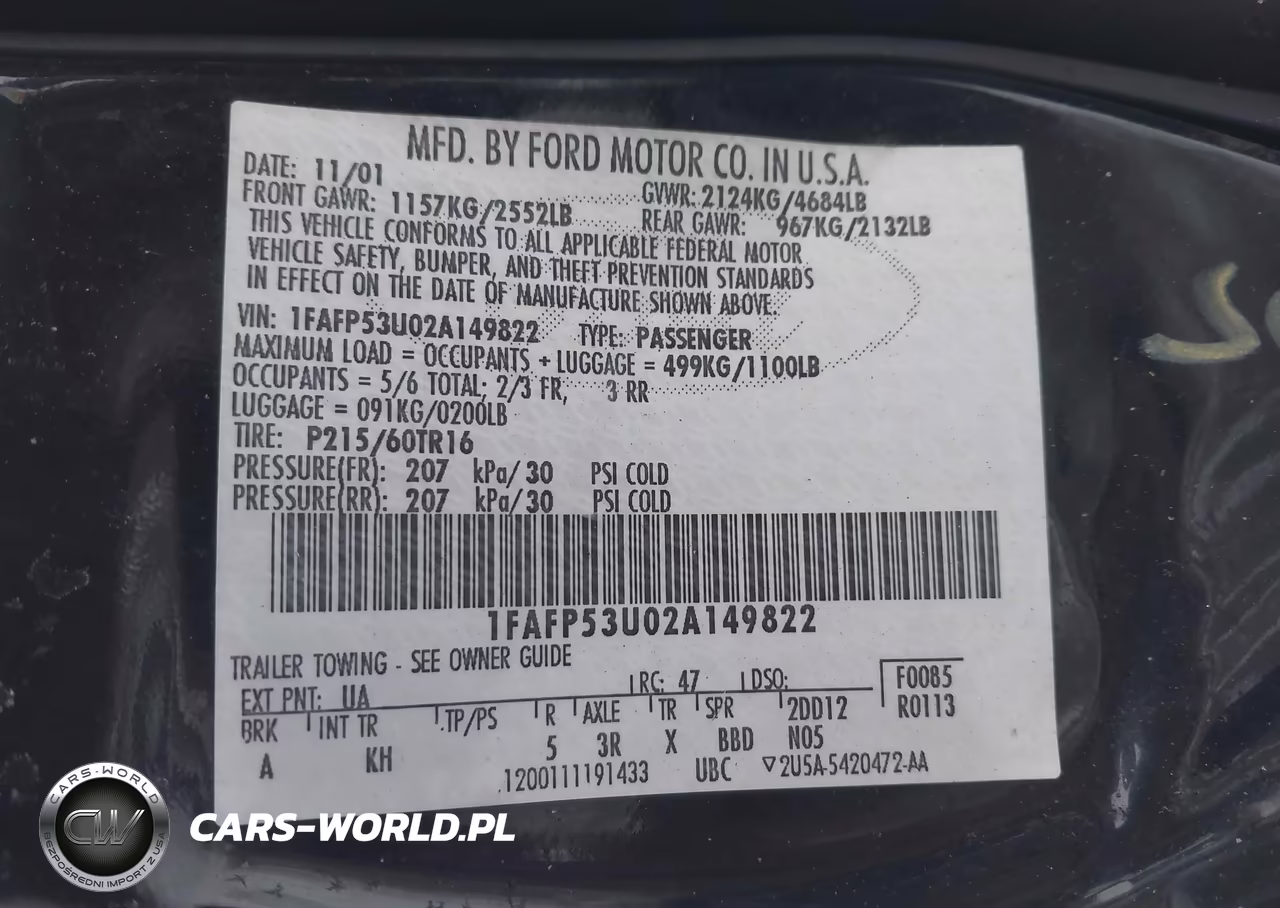 2002 Ford Taurus Se VIN:1FAFP53U02A149822 - 9
