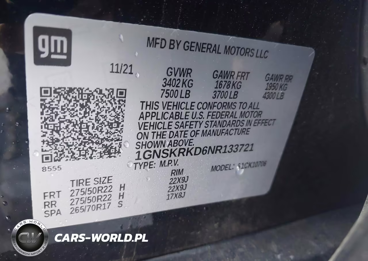 2022 Chevrolet Tahoe 4Wd Rst VIN:1GNSKRKD6NR133721 - 9